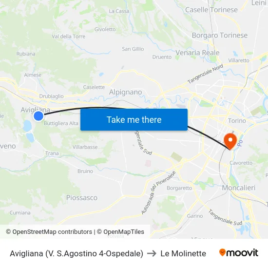 Avigliana (St. Augustine 4-Hospital) to Le Molinette map