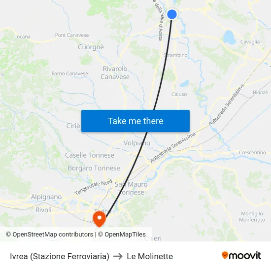 Ivrea (Railway Station) to Le Molinette map