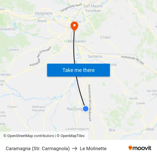 Caramagna (Str. Carmagnola) to Le Molinette map