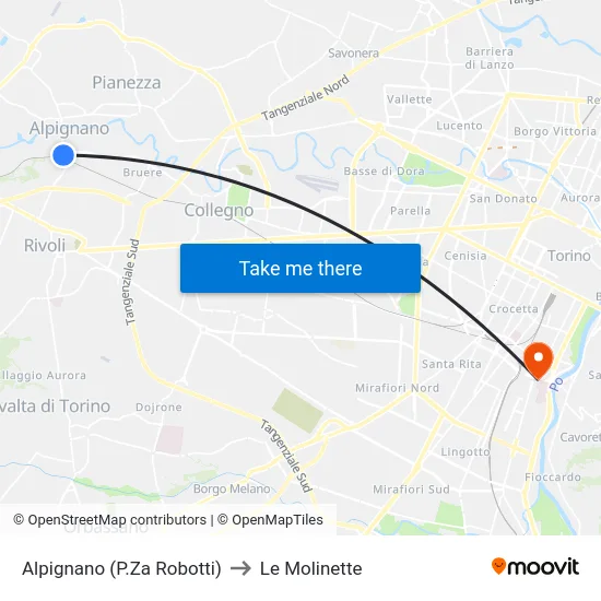 Alpignano (Robotti Square) to Le Molinette map