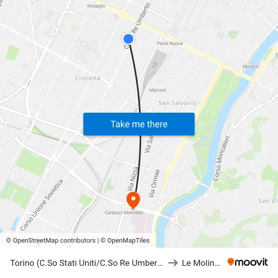 Turin (United States Ave/King Umberto Ave) Terminal to Le Molinette map