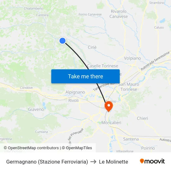 Germagnano (Railway Station) to Le Molinette map