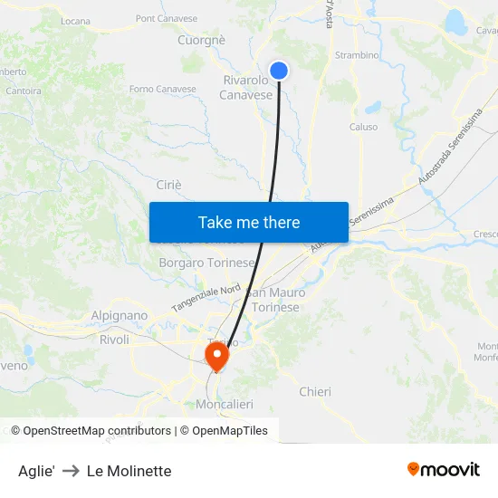 Aglie to Le Molinette map