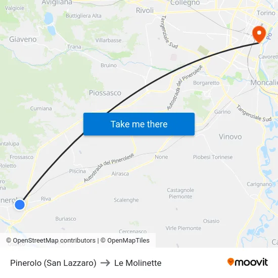 Pinerolo (San Lazzaro) to Le Molinette map