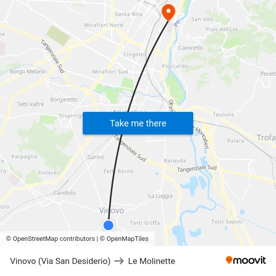 Vinovo (Via San Desiderio) to Le Molinette map