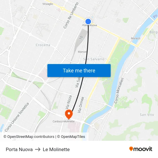 Porta Nuova to Le Molinette map