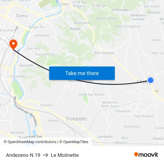 Andezeno N.19 to Le Molinette map