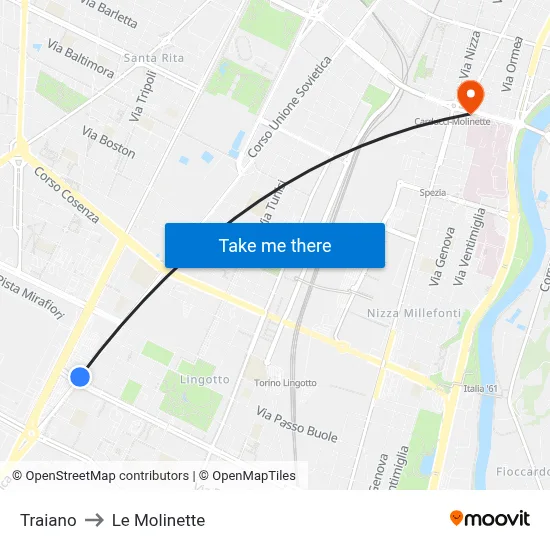Traiano to Le Molinette map