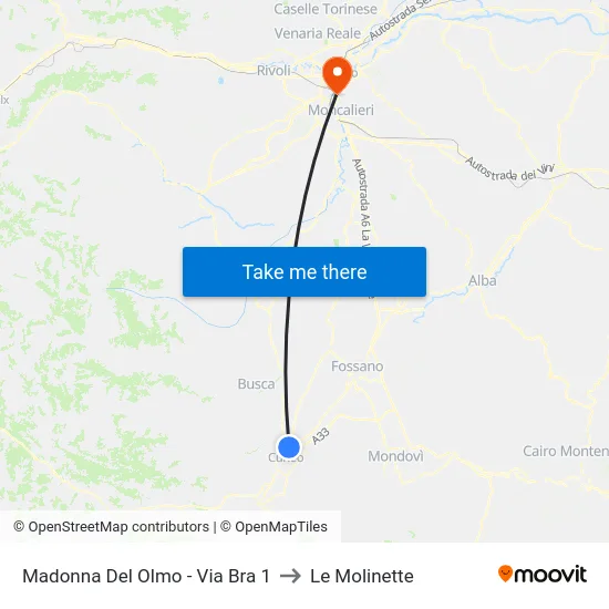 Madonna Del Olmo - Via Bra 1 to Le Molinette map