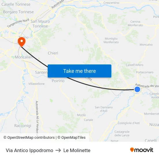 Via Antico Ippodromo to Le Molinette map