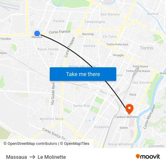 Massaua to Le Molinette map
