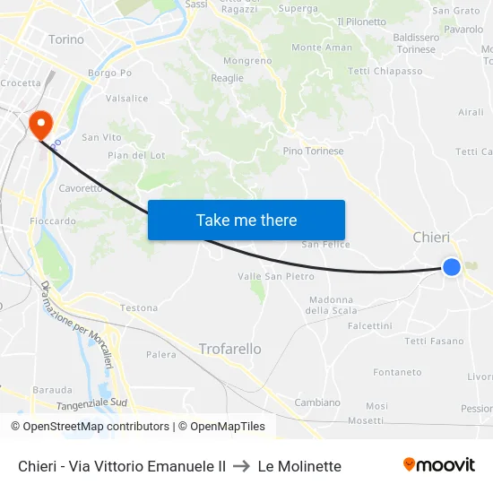 Chieri - Via Vittorio Emanuele II to Le Molinette map