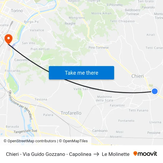 Chieri - Via Guido Gozzano - Capolinea to Le Molinette map