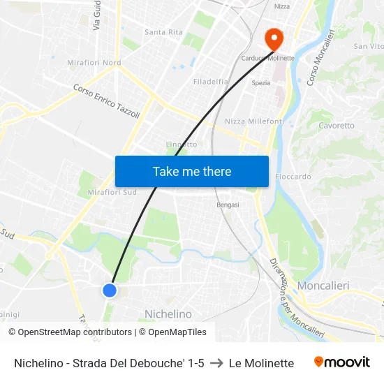 Nichelino - Strada Del Debouche'  1-5 to Le Molinette map