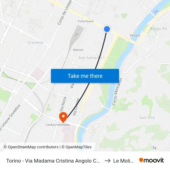 Turin - Via Madama Cristina Corner Corso Vittorio to Le Molinette map