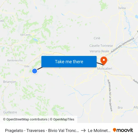 Pragelato - Traverses - Bivio Val Troncea to Le Molinette map