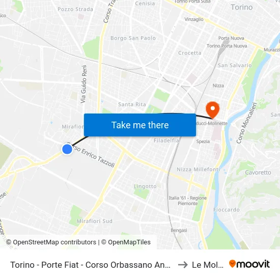 Torino - Porte Fiat - Corso Orbassano Angolo Piazza Cattaneo to Le Molinette map