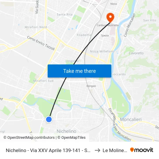Nichelino - Via XXV Aprile 139-141 - Scuole to Le Molinette map