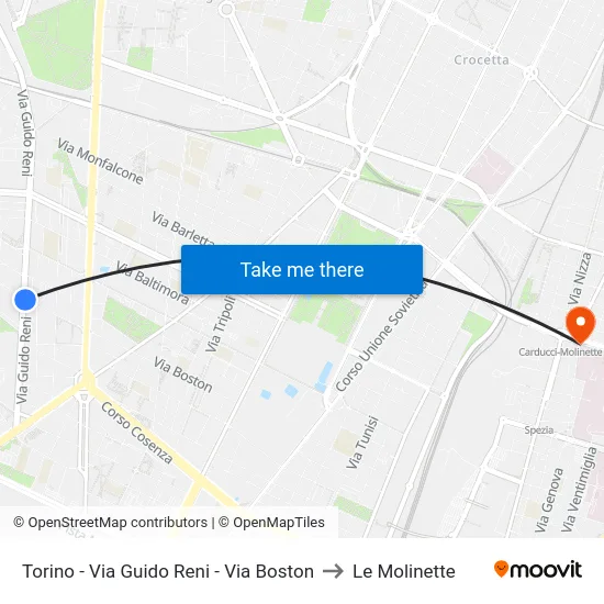 Torino - Via Guido Reni - Via Boston to Le Molinette map