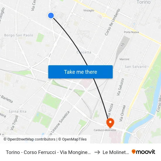 Turin - Ferrucci Course - Monginevro Street to Le Molinette map