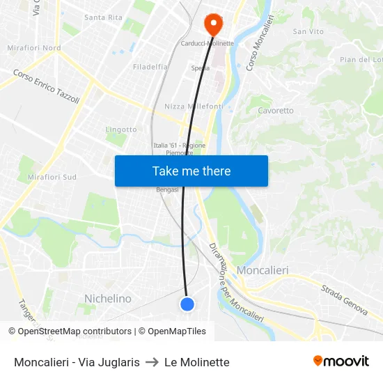 Moncalieri - Via Juglaris to Le Molinette map