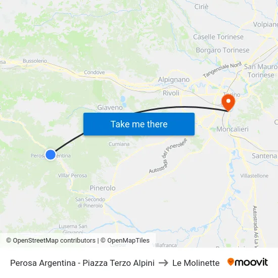Perosa Argentina - Piazza Terzo Alpini to Le Molinette map