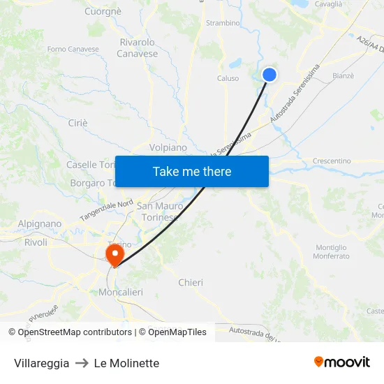 Villareggia to Le Molinette map