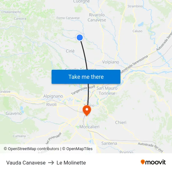 Vauda Canavese to Le Molinette map