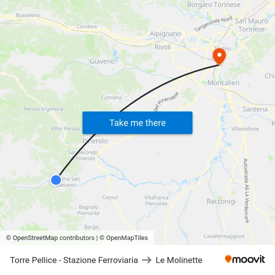 Torre Pellice - Stazione Ferroviaria to Le Molinette map