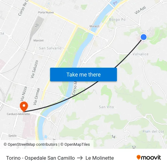 Torino - Ospedale San Camillo to Le Molinette map