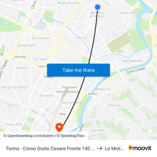 Turin - Corso Giulio Cesare Front 140 - Front 149 to Le Molinette map