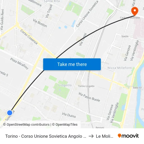 Torino - Corso Unione Sovietica Angolo Via Barbera to Le Molinette map