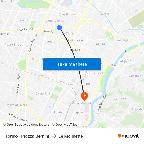 Torino - Piazza Bernini to Le Molinette map