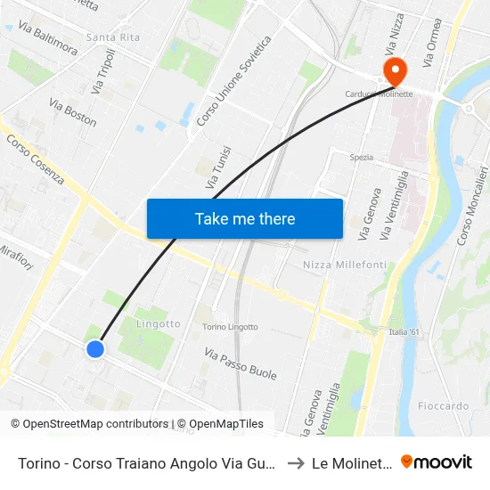 Turin - Traiano Avenue Corner Guala Street to Le Molinette map