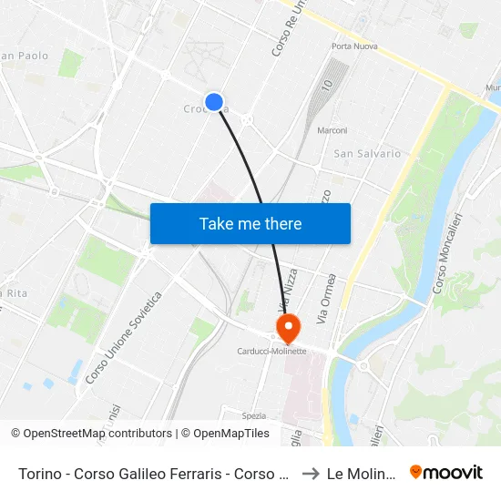 Torino - Corso Galileo Ferraris - Corso Einaudi to Le Molinette map
