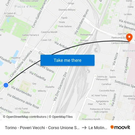 Torino - Poveri Vecchi - Corso Unione Sovietica to Le Molinette map