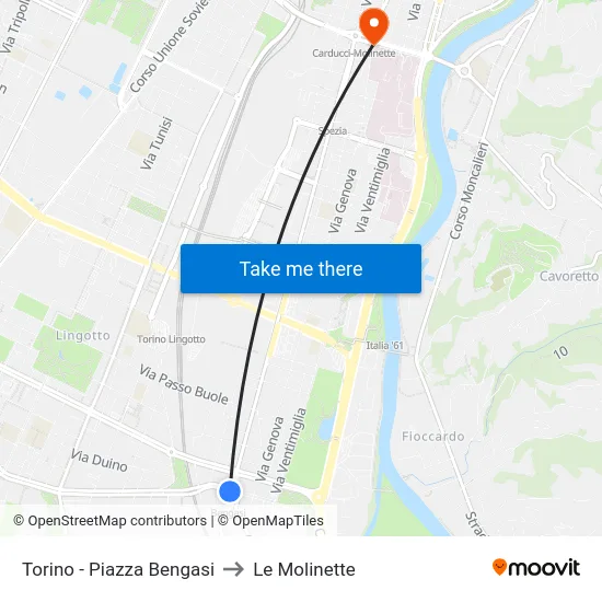 Torino - Piazza Bengasi to Le Molinette map