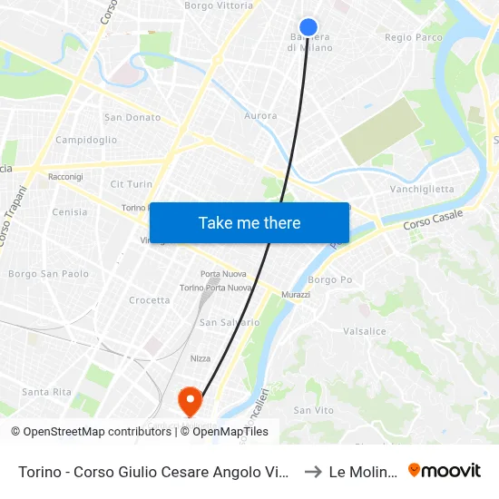 Turin - Corso Giulio Cesare Corner Via Spontini to Le Molinette map