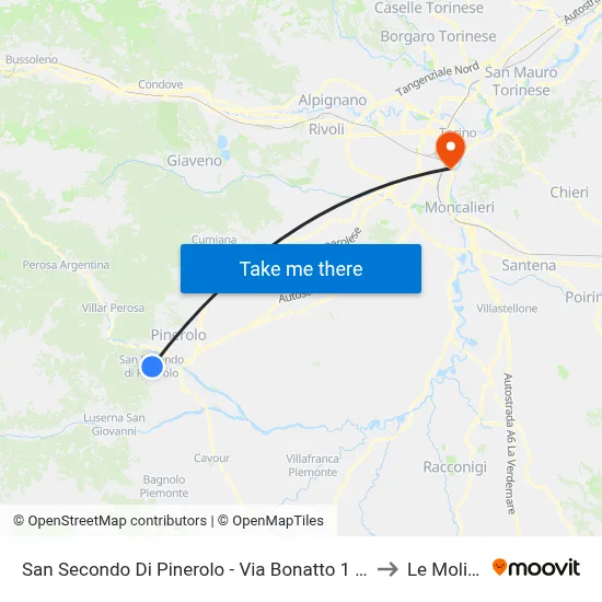 San Secondo Di Pinerolo - Bonatto Street 1 - Corner of Rol Street to Le Molinette map