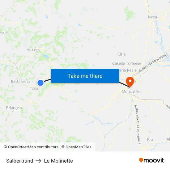 Salbertrand to Le Molinette map