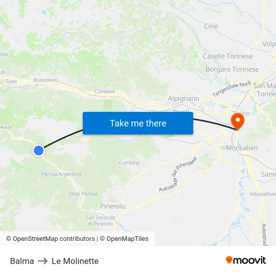 Balma to Le Molinette map