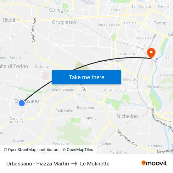 Orbassano - Piazza Martiri to Le Molinette map