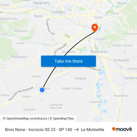 Bivio None - Incrocio SS 23 - SP 140 to Le Molinette map
