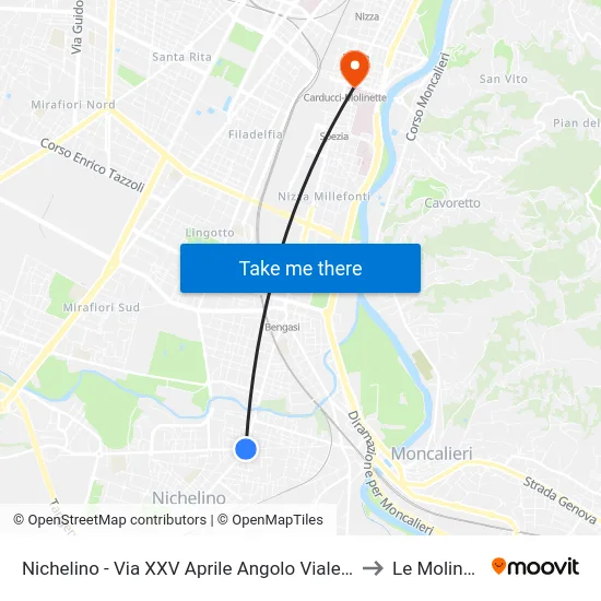 Nichelino - Via XXV Aprile Angolo Viale Torino to Le Molinette map