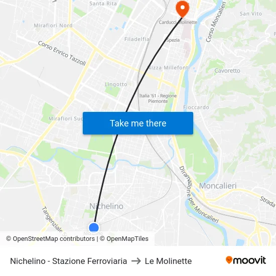 Nichelino - Stazione Ferroviaria to Le Molinette map