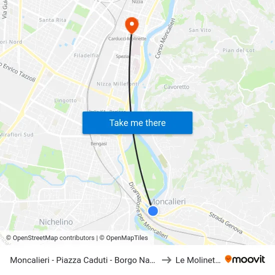 Moncalieri - Piazza Caduti - Borgo Navile to Le Molinette map
