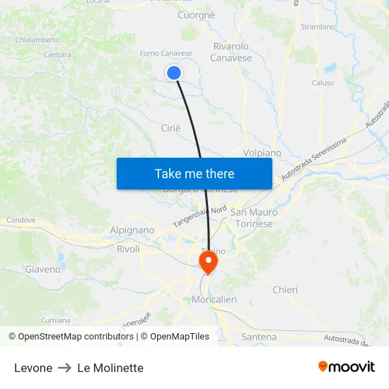 Levone to Le Molinette map