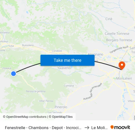 Fenestrelle - Chambons - Depot - Incrocio SS 23 - SP 172 to Le Molinette map