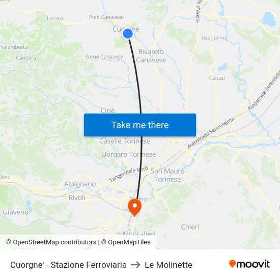 Cuorgne' - Stazione Ferroviaria to Le Molinette map