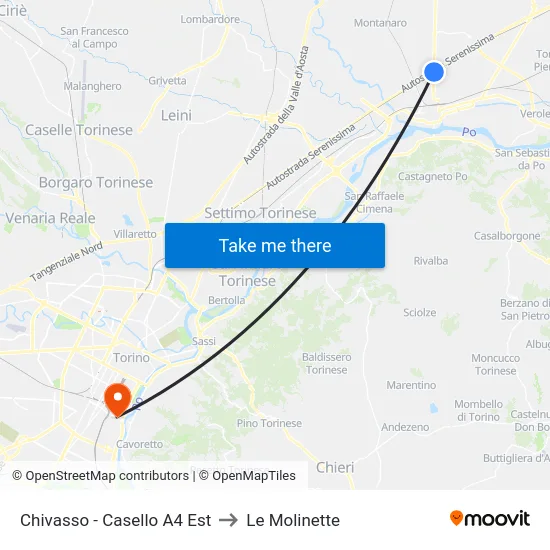 Chivasso - Casello A4 Est to Le Molinette map
